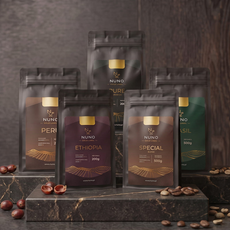 Zestaw 5 kaw z serii Nuno GOLD - świeżo palona rzemieślnicza kawa speciality Nuno