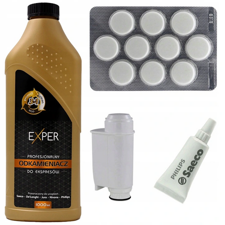 Zestaw do ekspresu Saeco (odkamieniacz 1L, tabletki 10 szt., filtr, smar 5g)