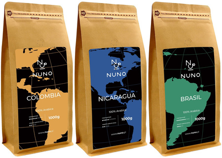 ZESTAW KAW ŚWIEŻO PALONYCH 100% ARABIKA NUNO 3X1000G