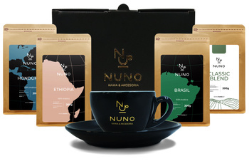 ZESTAW PREZENTOWY NUNO 4X KAWA ZIARNISTA + CZARNA FILIŻANKA 200 ML