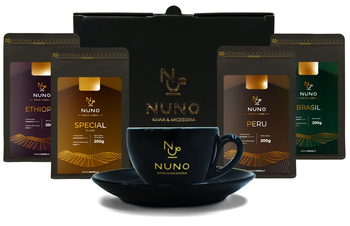ZESTAW PREZENTOWY NUNO GOLD 4X KAWA ZIARNISTA ŚWIEŻO PALONA FILIŻANKA 200ML