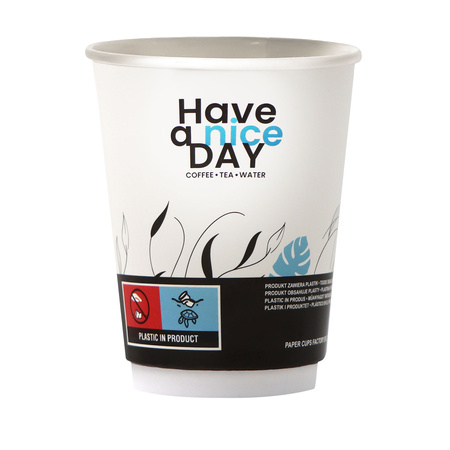 HAVE A NICE DAY 250ML KUBEK DOUBLE WALL, KUBKI PAPIEROWE JEDNORAZOWE 250ML - 24 SZT. (RĘKAW)
