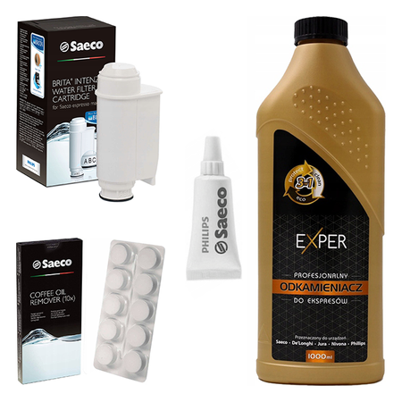 Zestaw do ekspresu Saeco (odkamieniacz 1L, tabletki 10 szt., filtr, smar 5g)